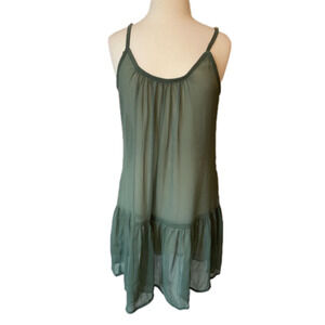 Cyn & Luca NWT Womens M Boho Beach Sheer Green Ruffle Swim Cover Up Dress Resort